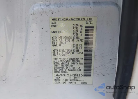 2012 Nissan Frontier S z USA, uszkodzony, nr VIN 1N6AD0ER7CC420810